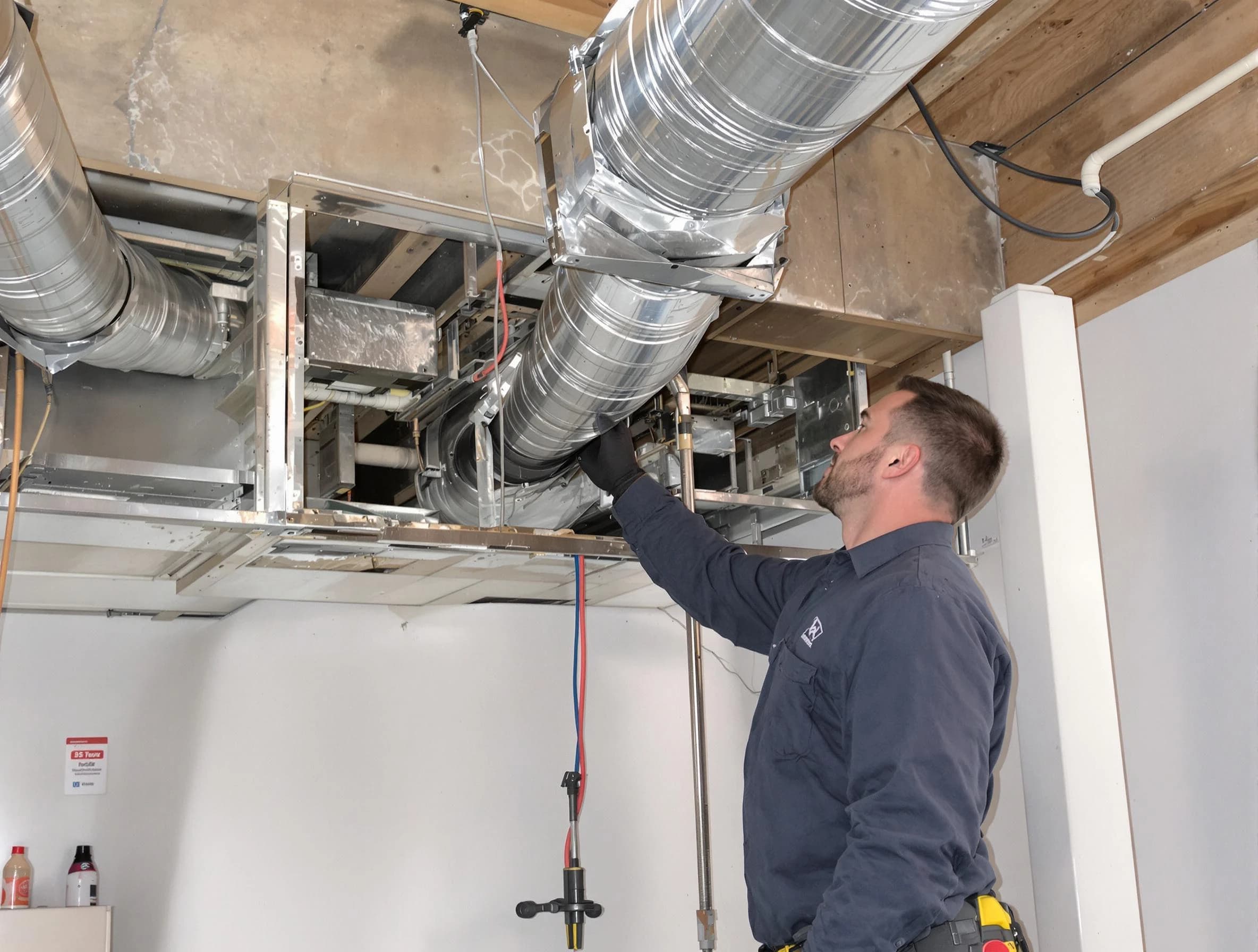 Riverside Air Duct Cleaning technician performing professional air duct repair using specialized tools in Riverside