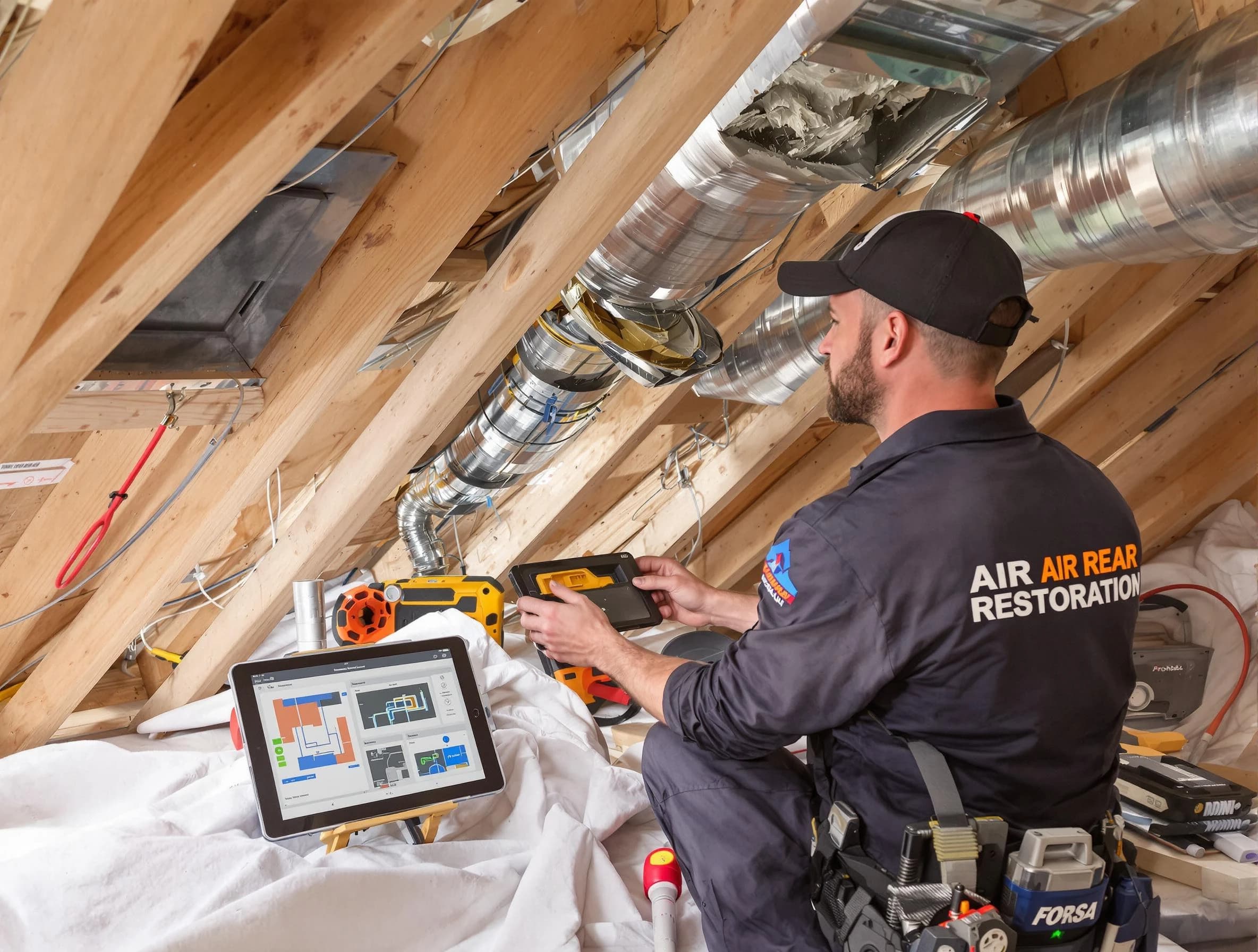 Riverside Air Duct Cleaning technician performing precise duct repair work in Riverside