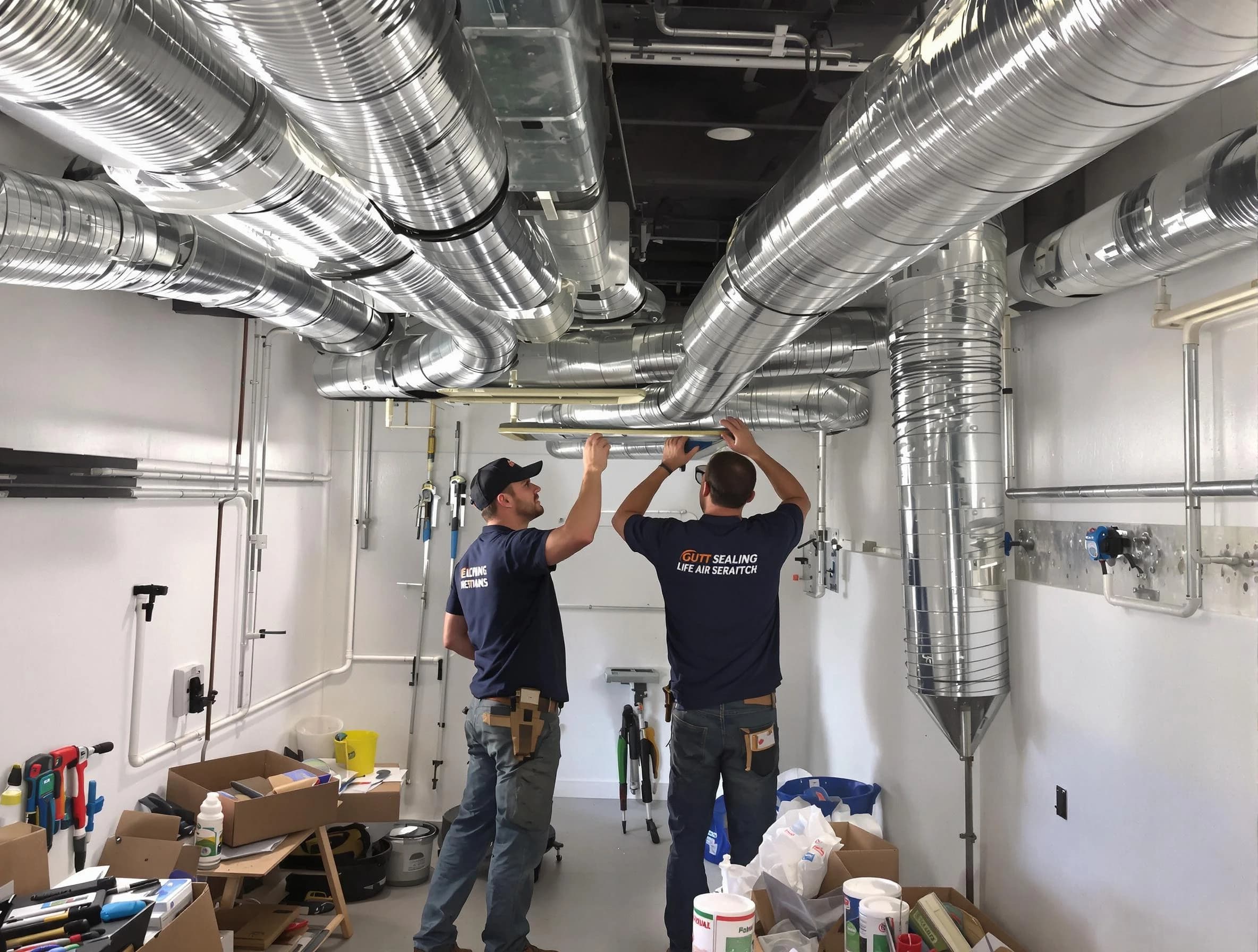 Riverside Air Duct Cleaning technician applying professional duct sealing solutions in Riverside