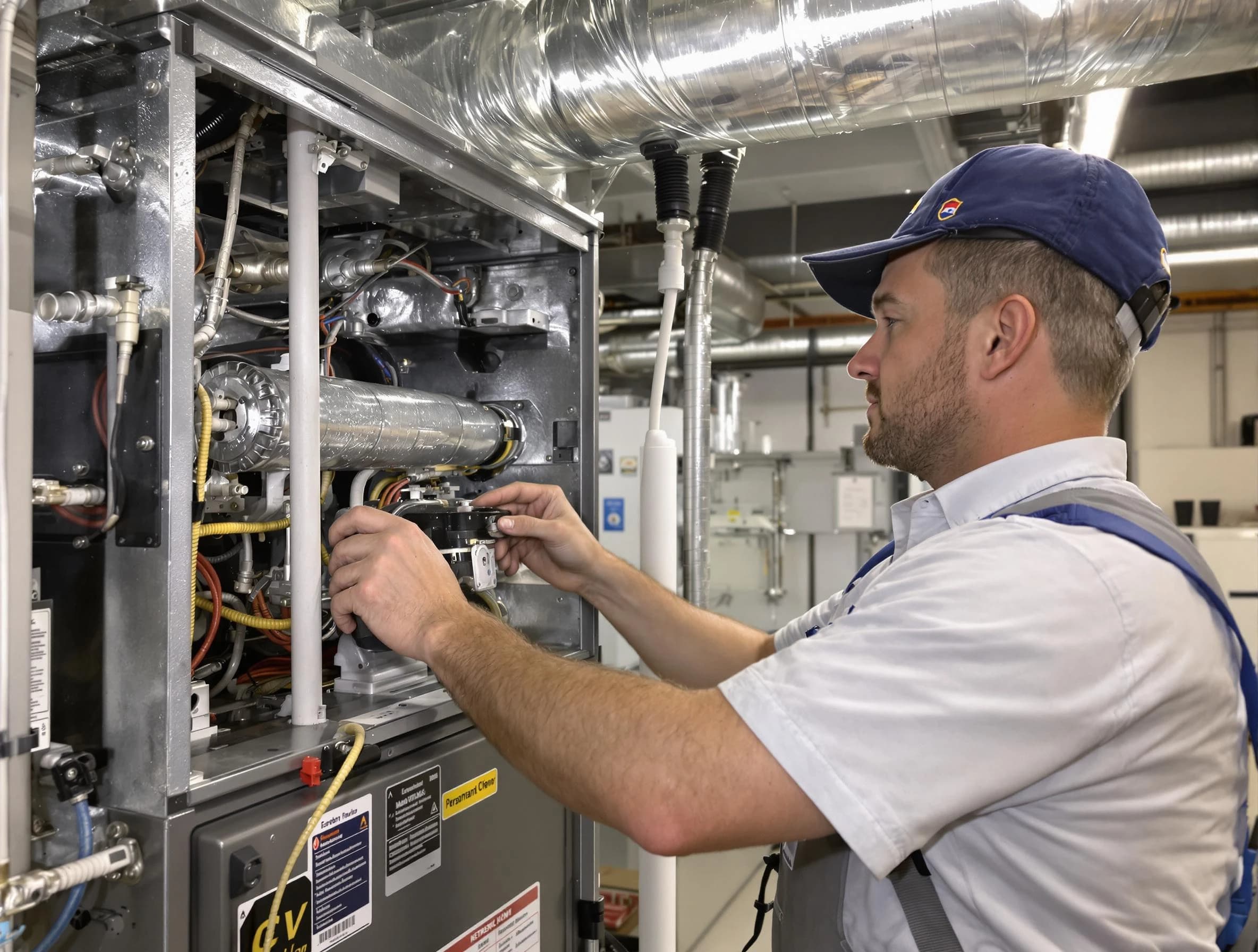 Riverside Air Duct Cleaning specialist performing thorough furnace duct cleaning to improve heating efficiency in Riverside