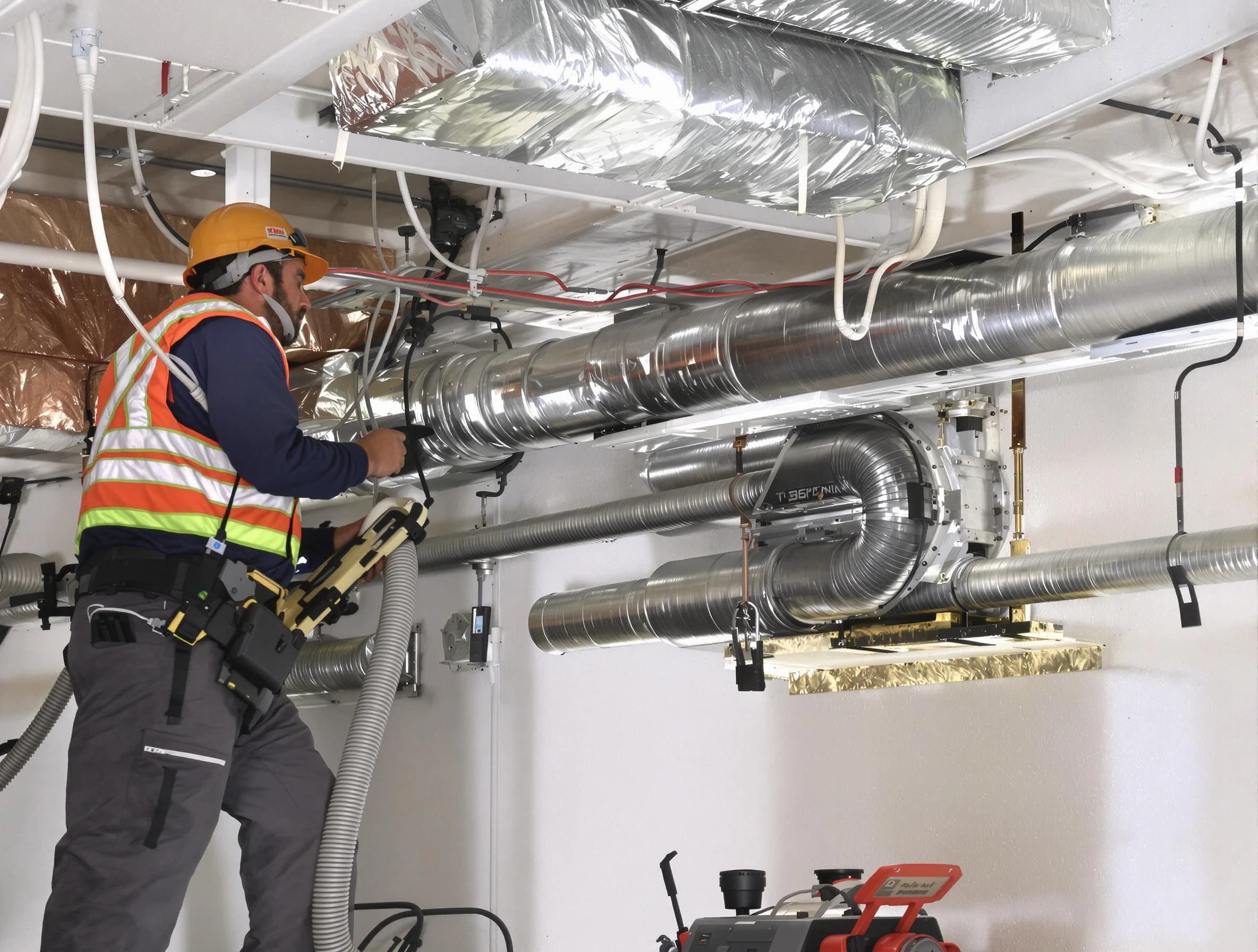 Riverside Air Duct Cleaning technician performing precision vacuum insulation removal in a residential property in Riverside